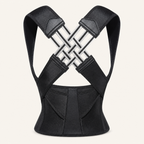 Black adjustable back posture corrector on a warm neutral studio background