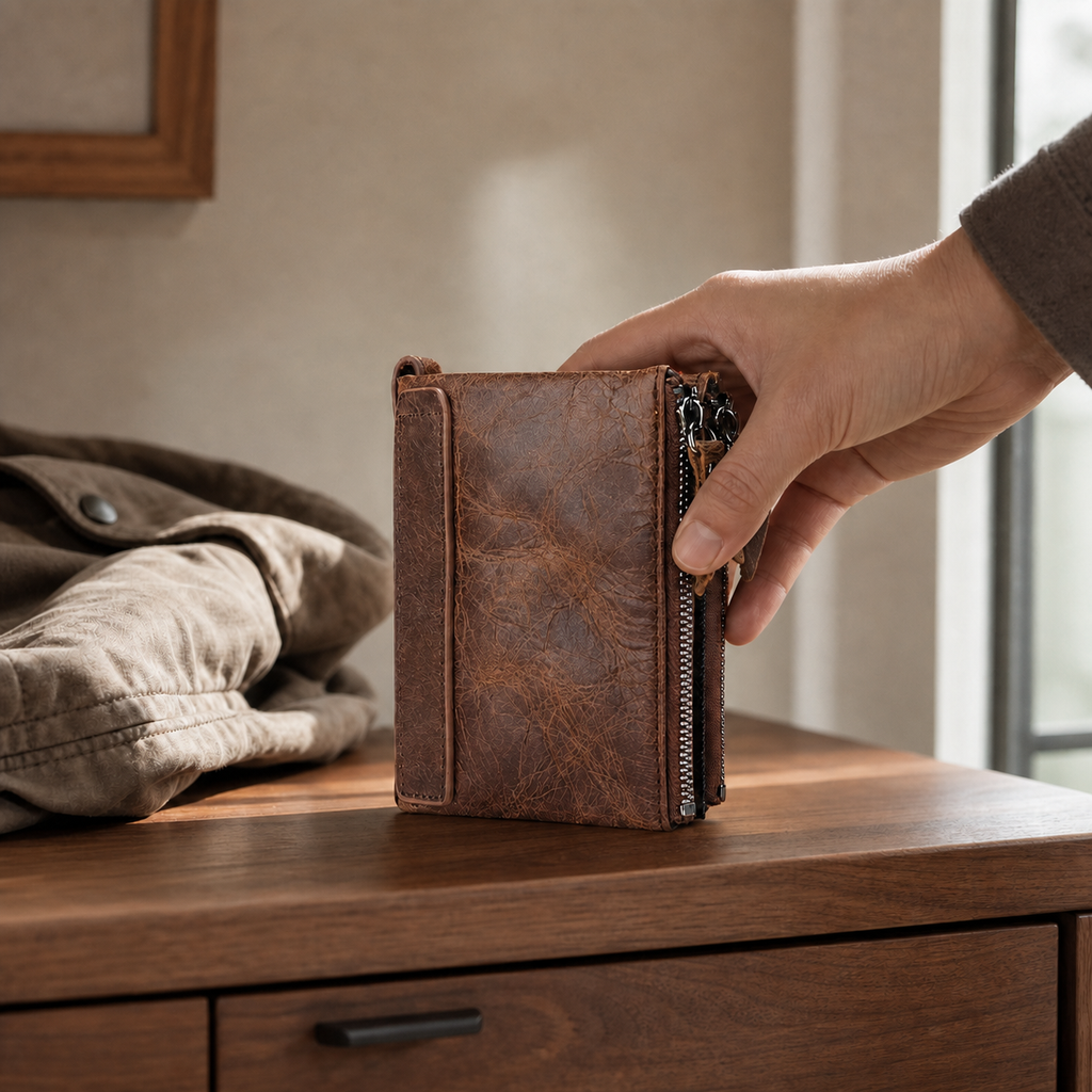 Short Cowhide Leather Men's Wallet