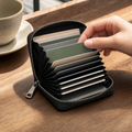 Slim Genuine Leather Zip Card Holder