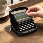 Slim Genuine Leather Zip Card Holder