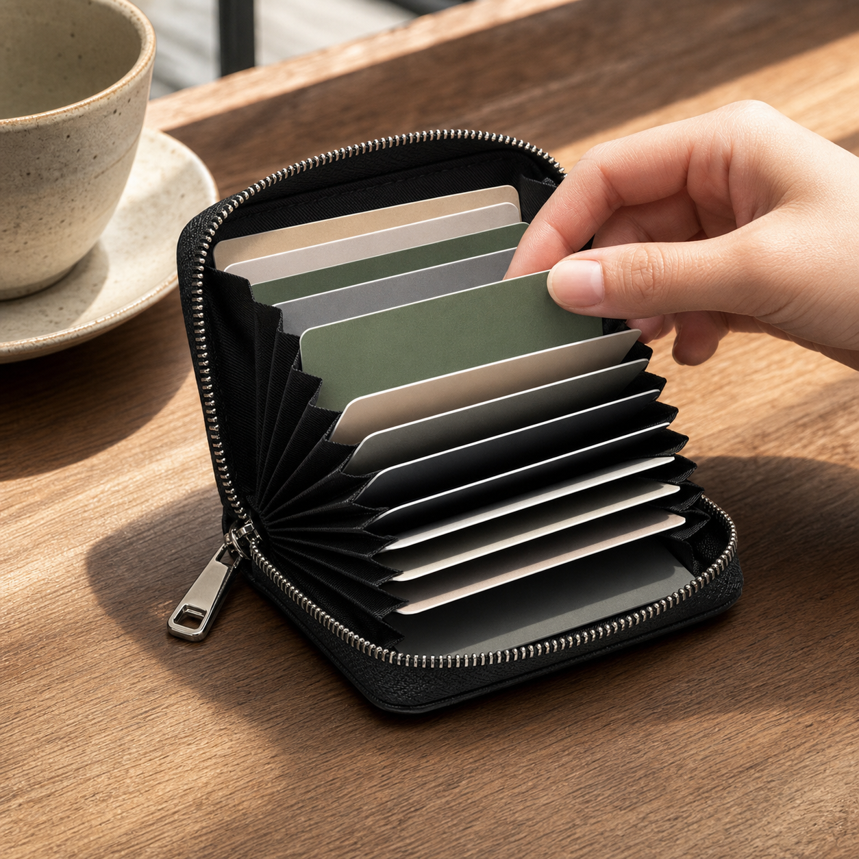 Slim Genuine Leather Zip Card Holder