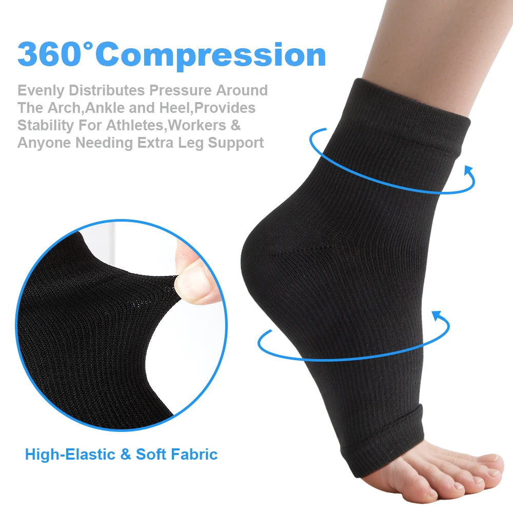 Black open-toe ankle support sleeve showing elastic knit construction