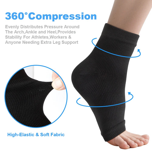 Black open-toe ankle support sleeve showing elastic knit construction