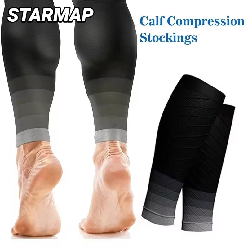 Black and grey calf compression sleeves, one pair