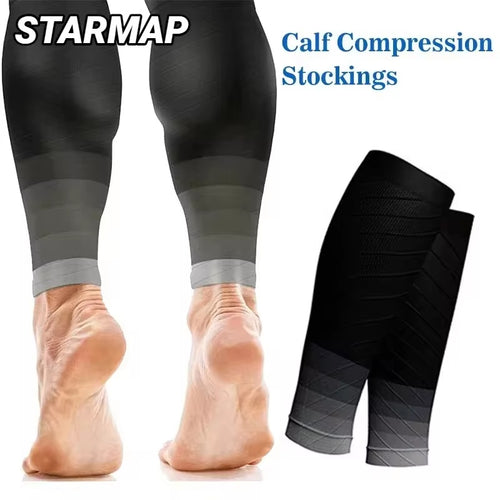 Black and grey calf compression sleeves, one pair