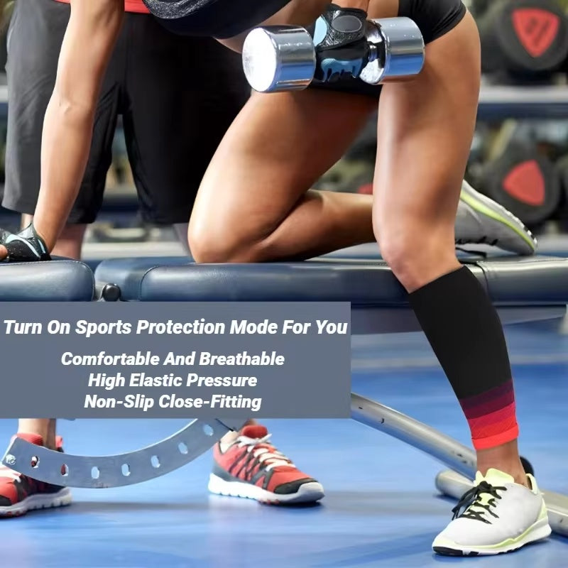 Calf compression sleeves worn during a workout