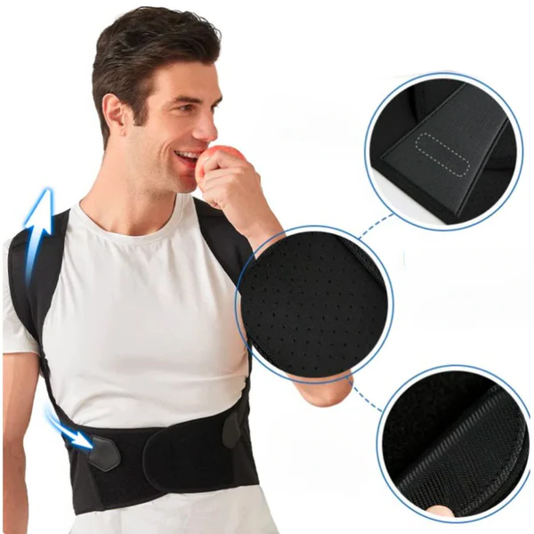 Adjustable posture corrector material, fastening and strap details