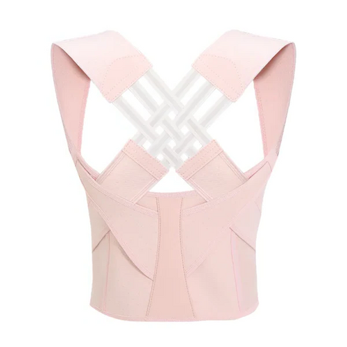 Pink adjustable posture corrector with crossed elastic back support