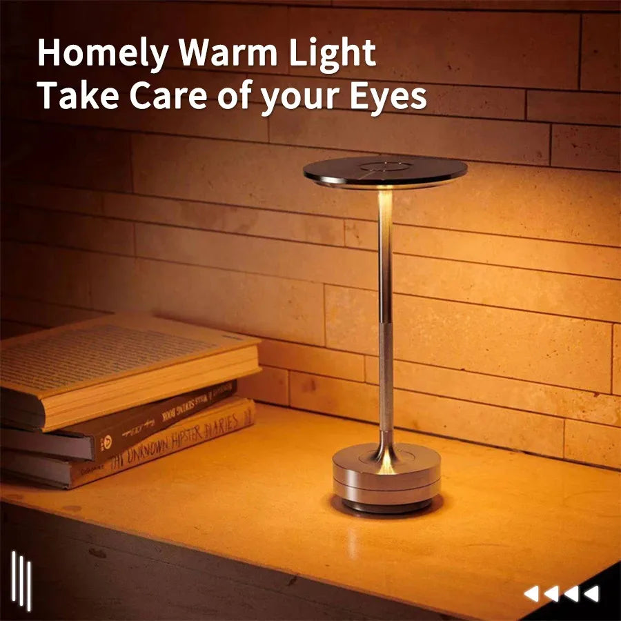Compact wireless table lamp in a bedroom