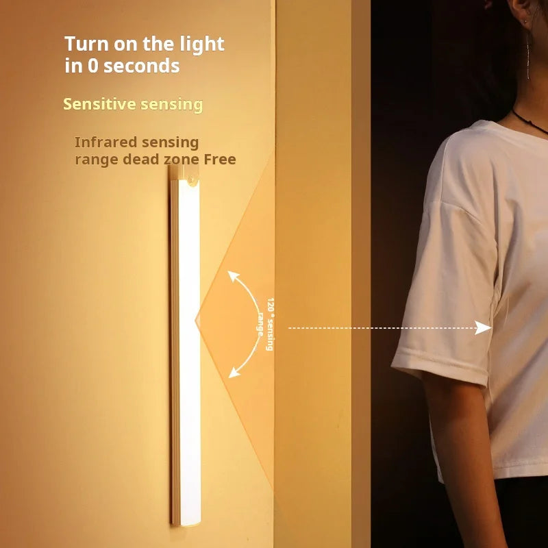 Motion sensor cabinet light installed under a shelf