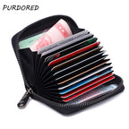 Slim genuine leather zip card holder