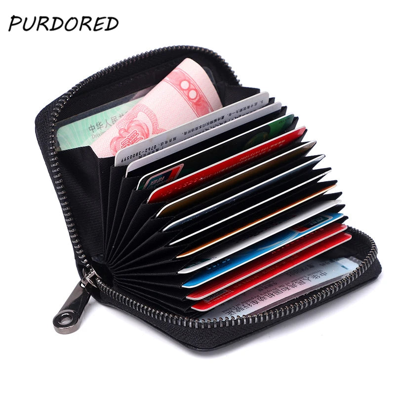 Slim genuine leather zip card holder