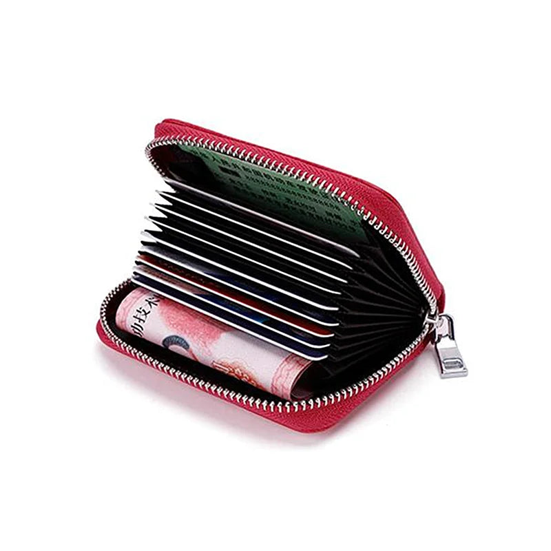 Zipper coin pocket on a leather card case