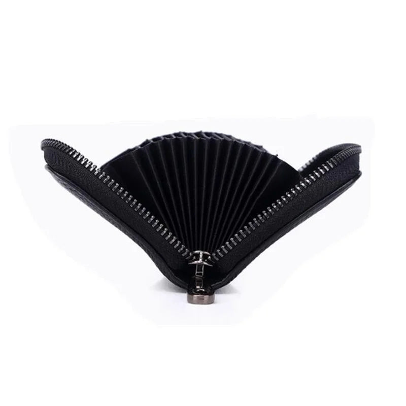 Black genuine leather card holder detail