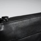 Black leather crossbody bag side and back views