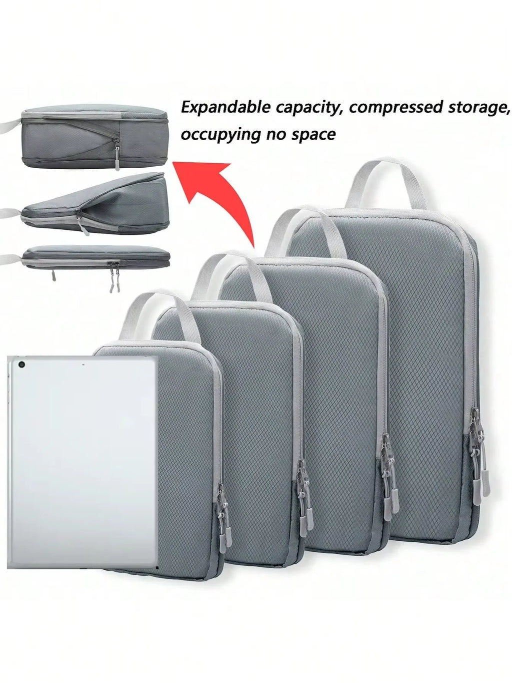 Travel packing cube compression zipper detail