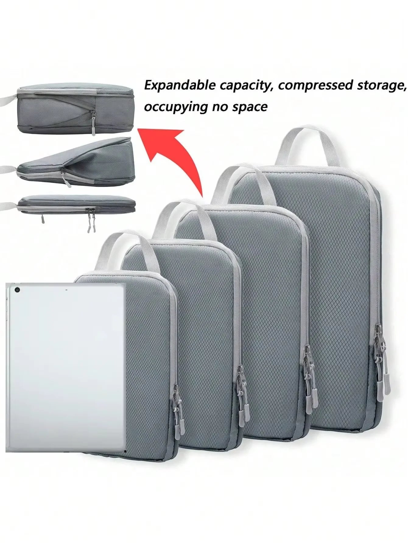 Travel packing cube compression zipper detail