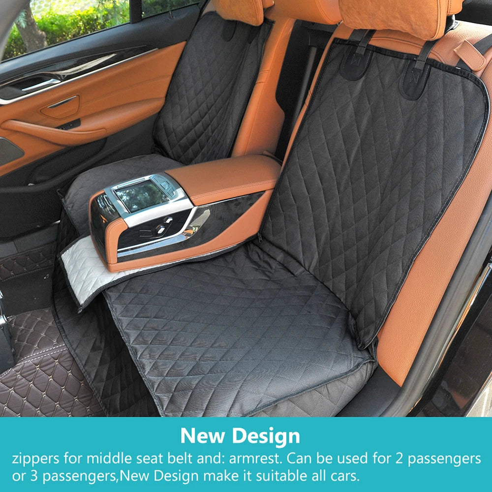 Pet travel hammock protecting a car rear seat