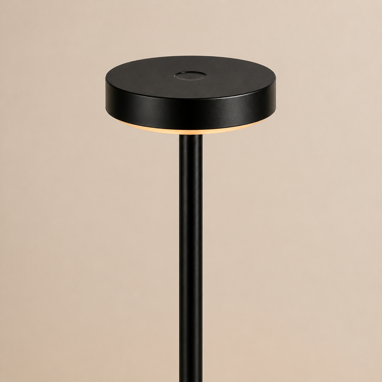 Close view of HaloStem touch control, lamp head, and slim metal stem