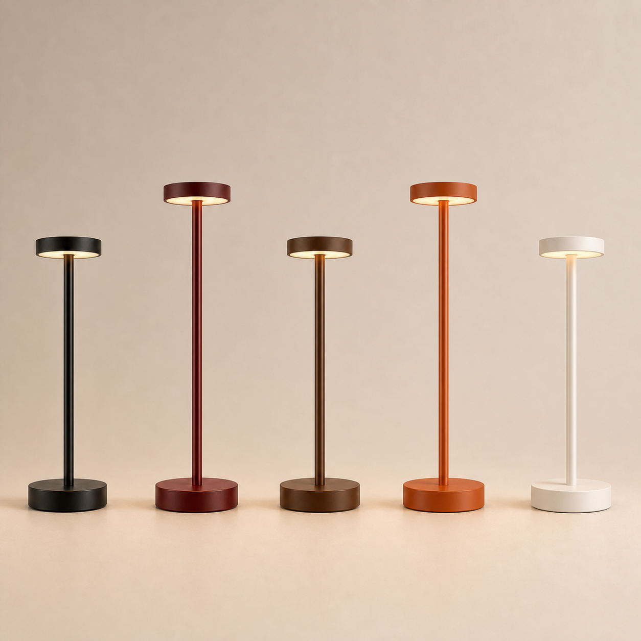 HaloStem lamps shown in five colors and two available heights