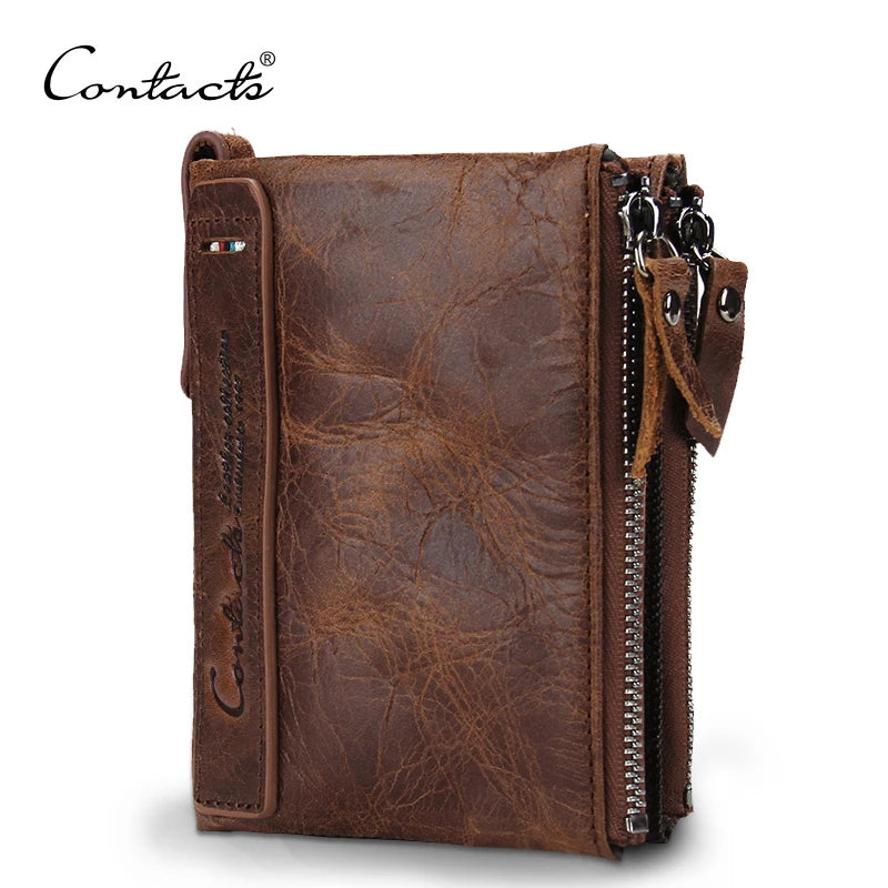 Short cowhide leather men's wallet