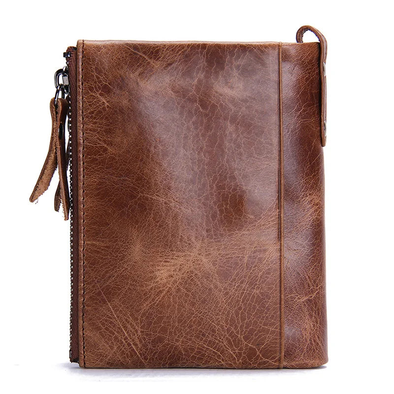 Leather wallet open to show card and note compartments