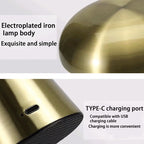 Metallic rechargeable table lamp color options