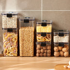 Stackable pantry food storage container with black lid
