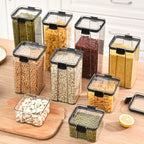 Clear food storage containers arranged for kitchen organization