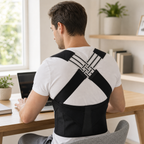 Adjustable back posture corrector worn while working at a home office desk
