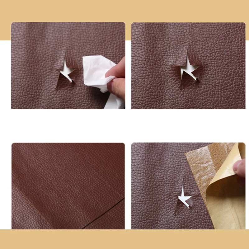 Brown self-adhesive repair sheet application sequence over a cut surface