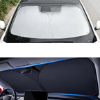 Car sun shade shown inside a windshield