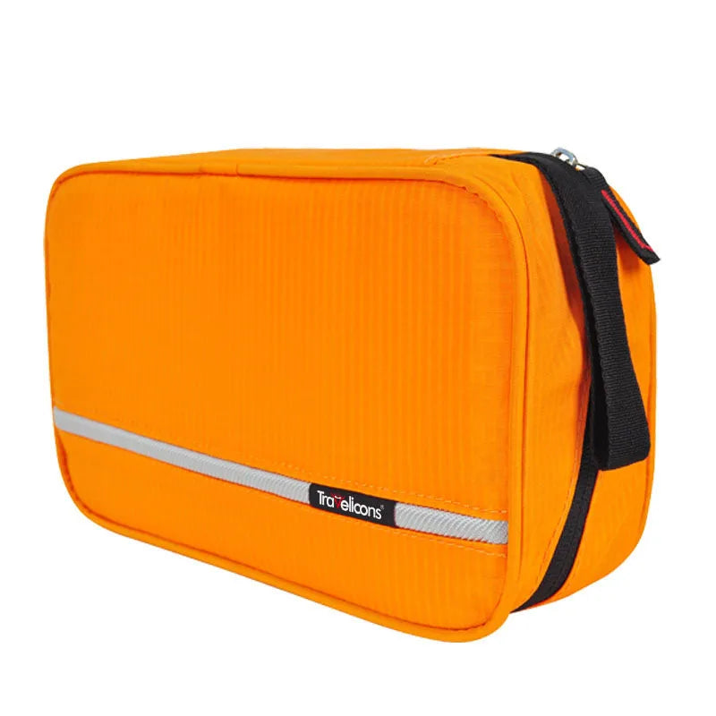 Foldable toiletry organizer packed for travel