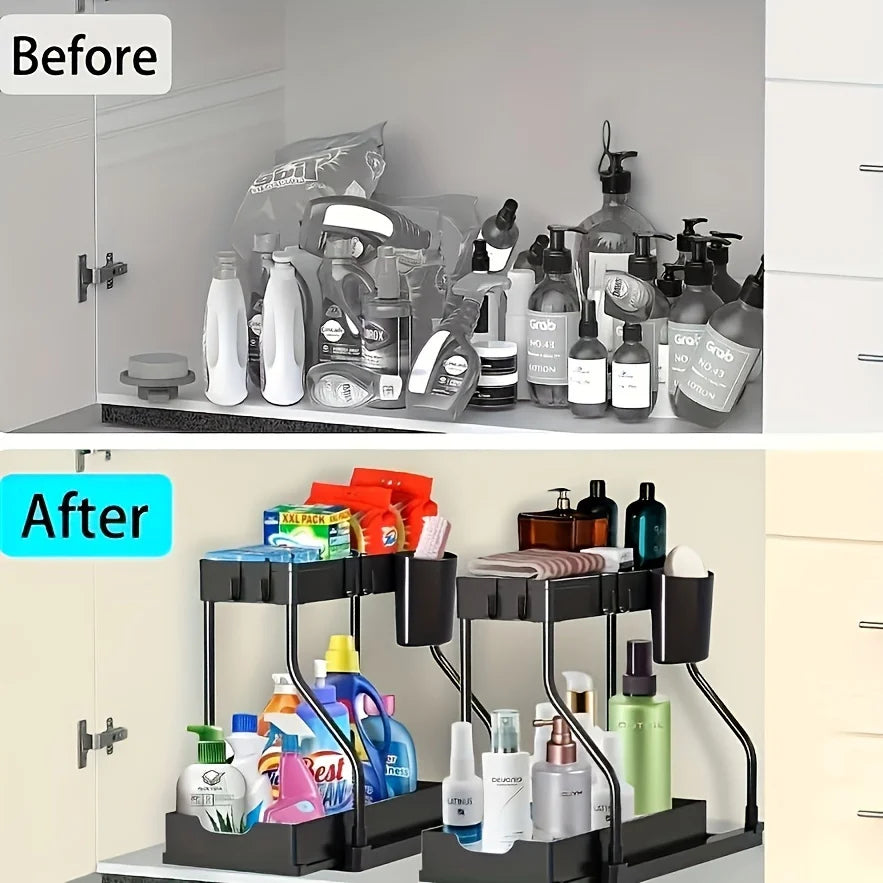 Under-sink storage organizer dimensions and layout