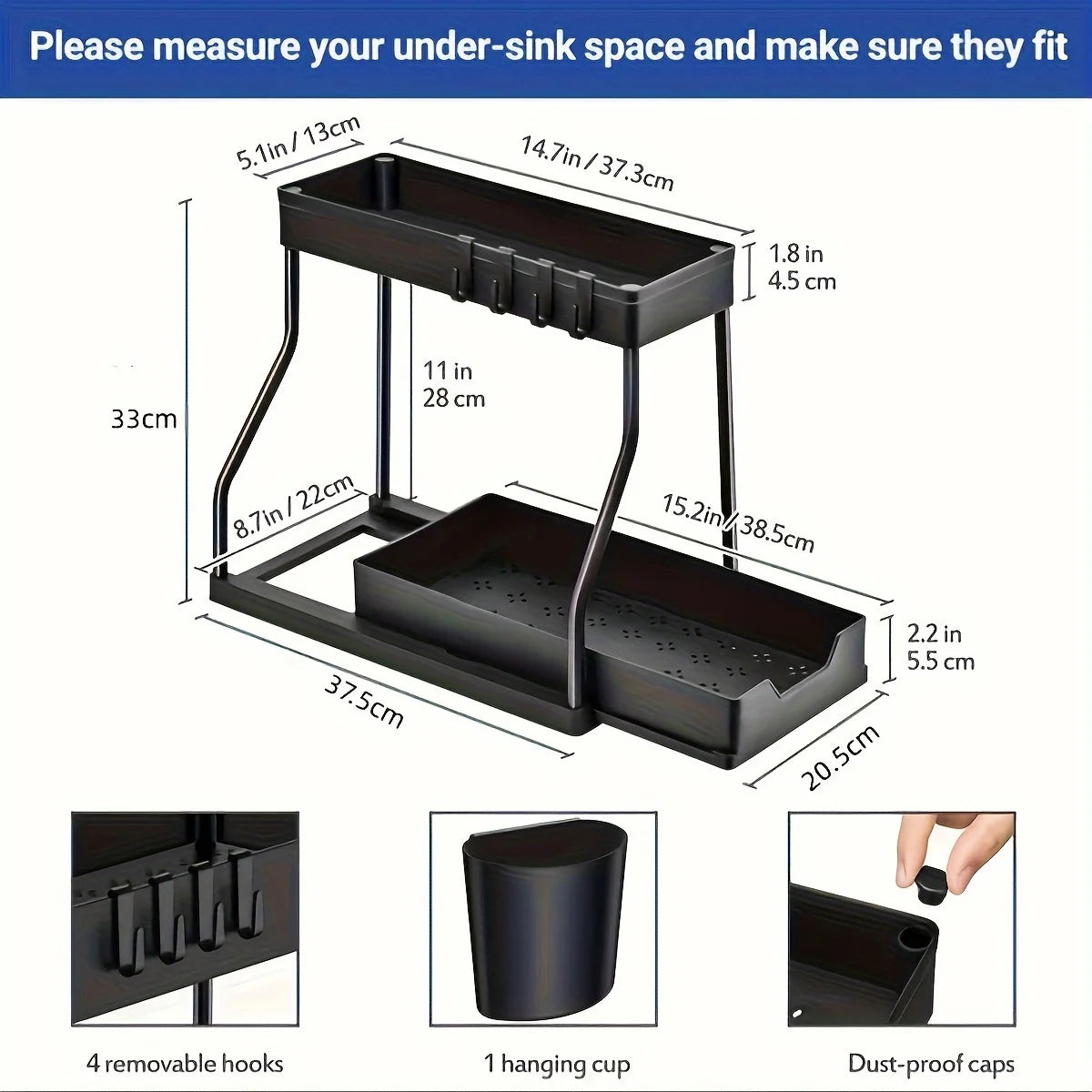 Under-sink organizer color and configuration options