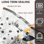 Vacuum storage bags shown before and after air removal