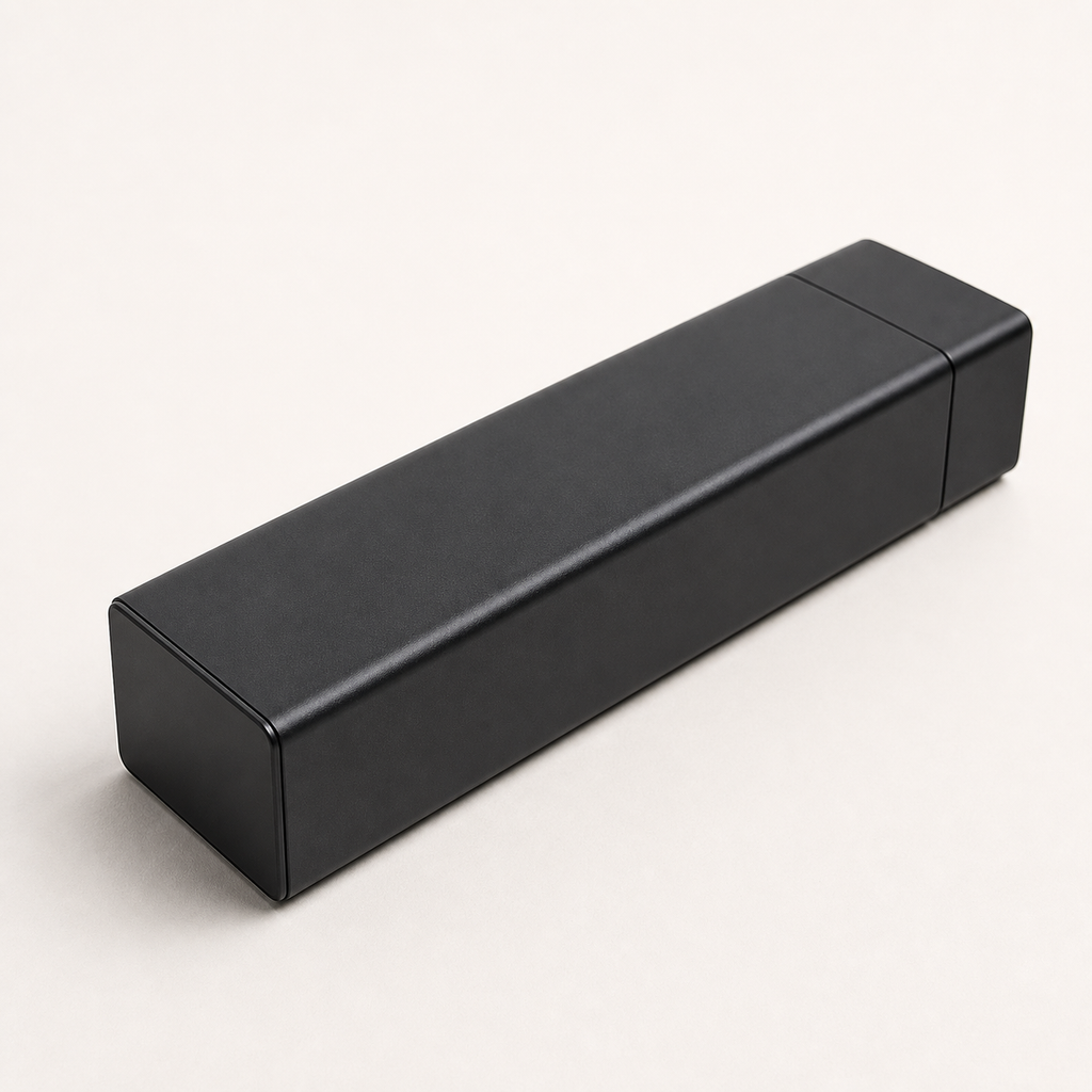Black Ovnus WeekVault seven-day aluminum organizer on a clean light background